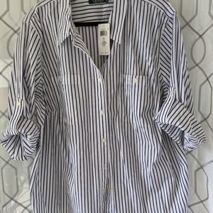 NWT Ralph Lauren 3X Plus Size Striped Roll-Tab Shirt